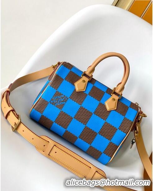 Most Popular Louis Vuitton Speedy 25 Bandouliere Damier Pop in Damier Pop Coated Canvas N40585 Blue 2024