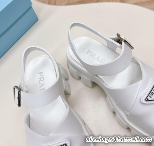 Expensive Prada Leather Platform Sandals 5.5cm with Cross Strap White 0327121