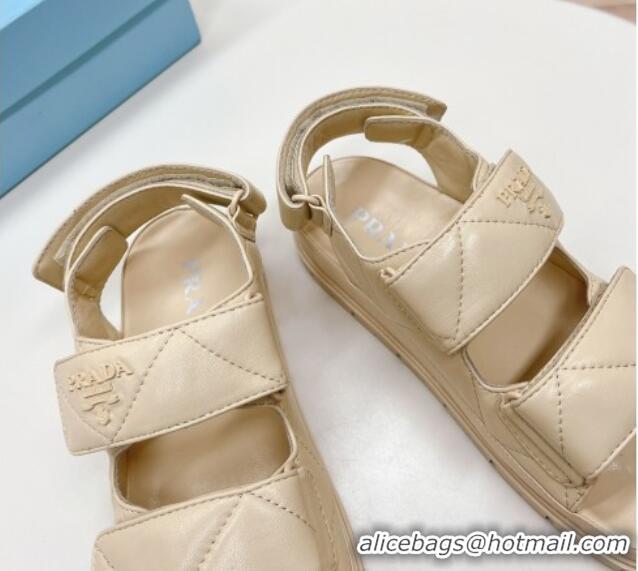 Best Price Prada Calf Leather Strap Flat Sandals Beige 327124