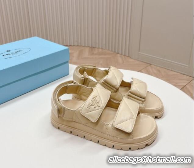 Best Price Prada Calf Leather Strap Flat Sandals Beige 327124