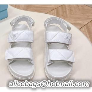 Low Price Prada Calf Leather Strap Flat Sandals White 327125