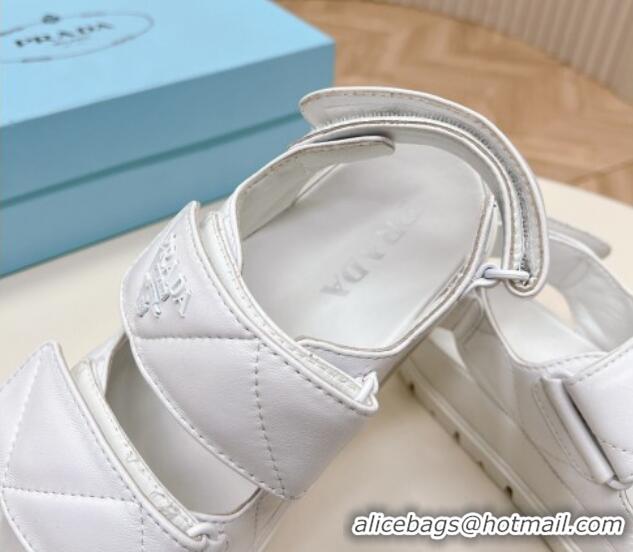 Low Price Prada Calf Leather Strap Flat Sandals White 327125