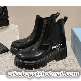 Pretty Style Prada Patent Rubber Rain Boots Black/White 327126