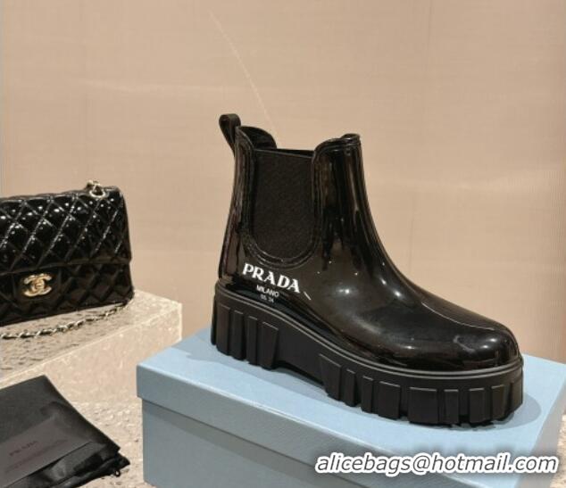 Pretty Style Prada Patent Rubber Rain Boots Black/White 327126