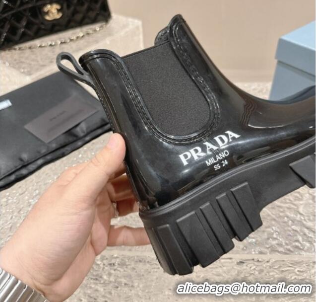 Pretty Style Prada Patent Rubber Rain Boots Black/White 327126