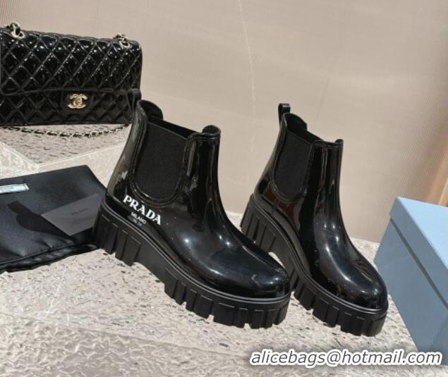 Pretty Style Prada Patent Rubber Rain Boots Black/White 327126