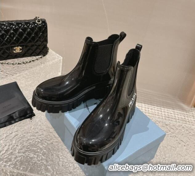 Pretty Style Prada Patent Rubber Rain Boots Black/White 327126