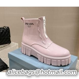 Top Grade Prada Patent Rubber Rain Boots with Zip Light Pink 327127