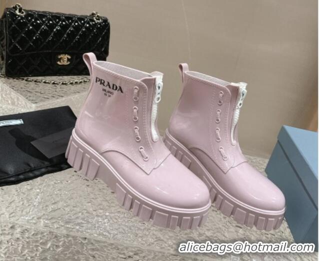 Top Grade Prada Patent Rubber Rain Boots with Zip Light Pink 327127