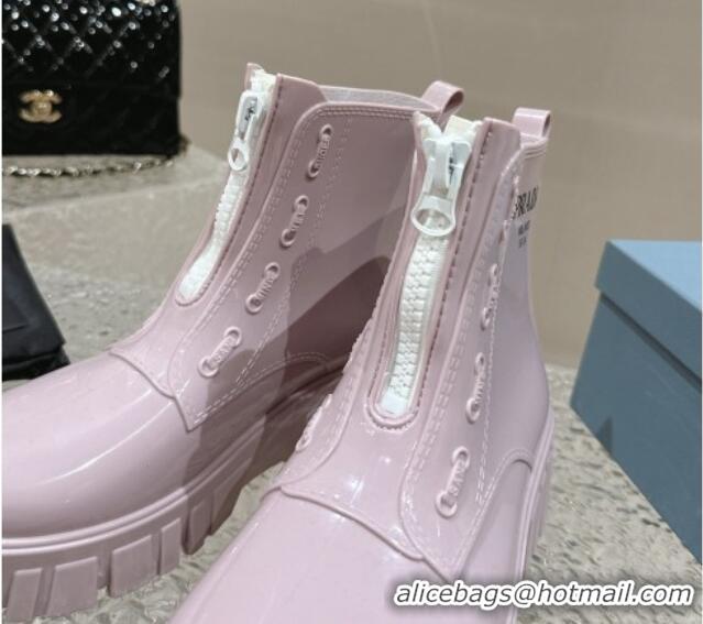 Top Grade Prada Patent Rubber Rain Boots with Zip Light Pink 327127