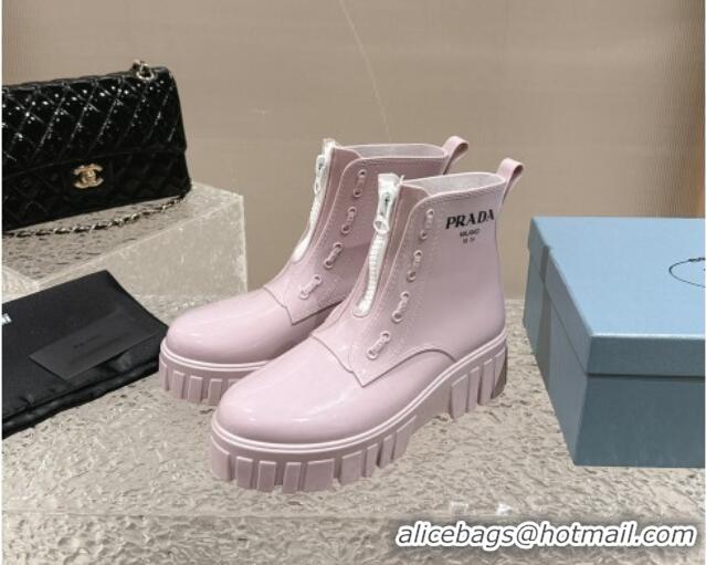 Top Grade Prada Patent Rubber Rain Boots with Zip Light Pink 327127