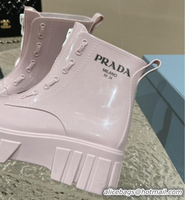 Top Grade Prada Patent Rubber Rain Boots with Zip Light Pink 327127