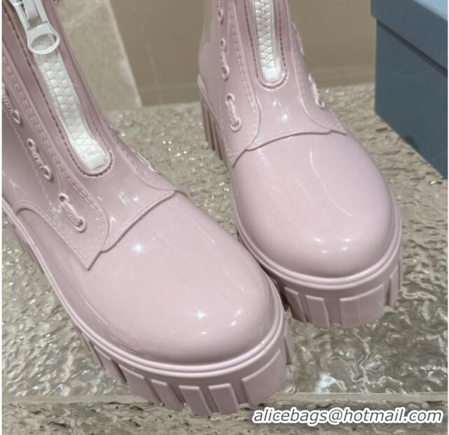 Top Grade Prada Patent Rubber Rain Boots with Zip Light Pink 327127