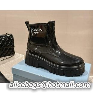 Modern Prada Patent Rubber Rain Boots with Zip Black 327128