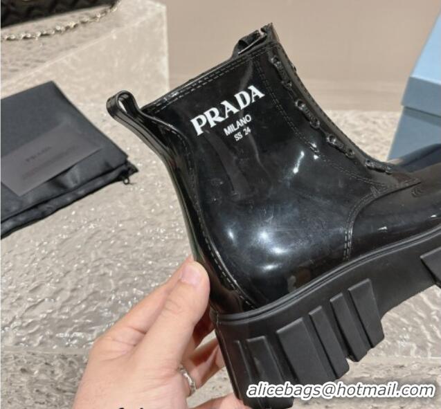 Modern Prada Patent Rubber Rain Boots with Zip Black 327128