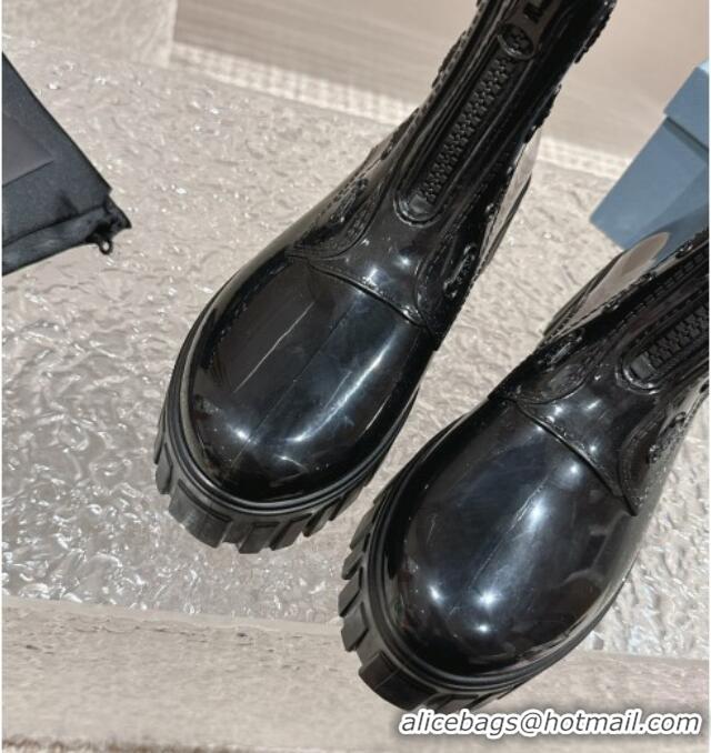 Modern Prada Patent Rubber Rain Boots with Zip Black 327128