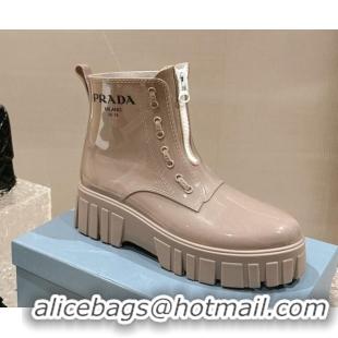 Best Product Prada Patent Rubber Rain Boots with Zip Khaki Grey 327129