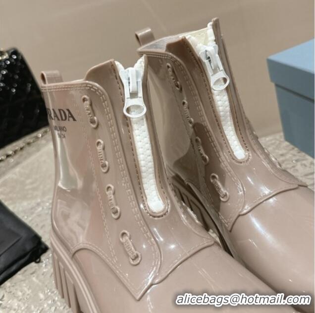 Best Product Prada Patent Rubber Rain Boots with Zip Khaki Grey 327129