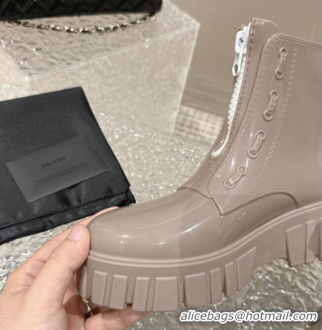 Best Product Prada Patent Rubber Rain Boots with Zip Khaki Grey 327129