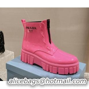 Unique Style Prada Patent Rubber Rain Boots with Zip Dark Pink 327131