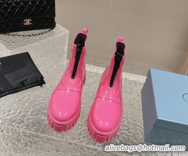 Unique Style Prada Patent Rubber Rain Boots with Zip Dark Pink 327131