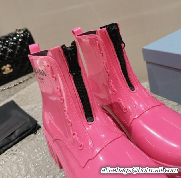 Unique Style Prada Patent Rubber Rain Boots with Zip Dark Pink 327131