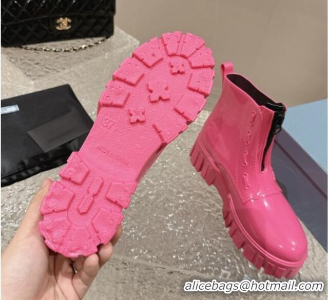 Unique Style Prada Patent Rubber Rain Boots with Zip Dark Pink 327131