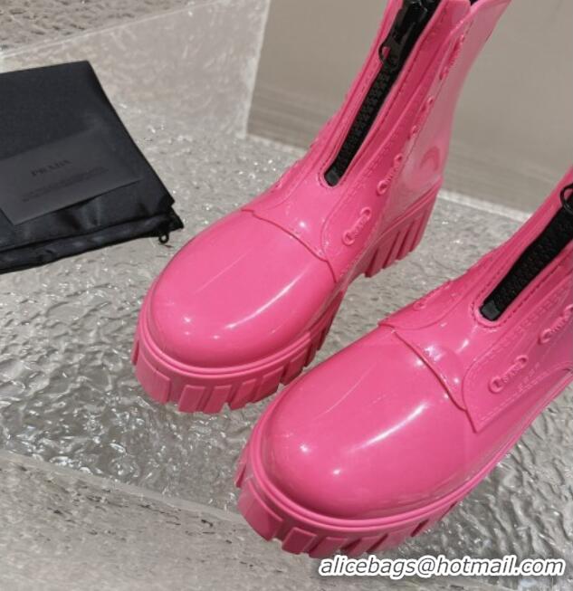 Unique Style Prada Patent Rubber Rain Boots with Zip Dark Pink 327131