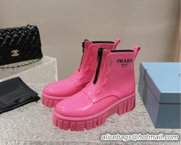 Unique Style Prada Patent Rubber Rain Boots with Zip Dark Pink 327131