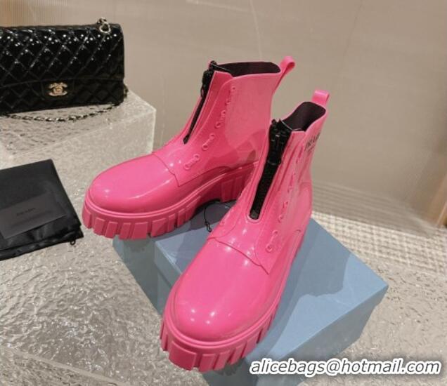 Unique Style Prada Patent Rubber Rain Boots with Zip Dark Pink 327131