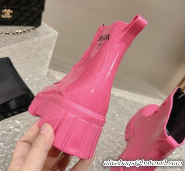 Unique Style Prada Patent Rubber Rain Boots with Zip Dark Pink 327131