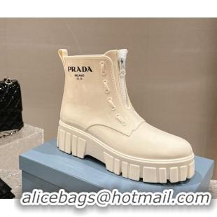 Durable Prada Patent Rubber Rain Boots with Zip White 327132