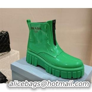 Most Popular Prada Patent Rubber Rain Boots with Zip Green 327133