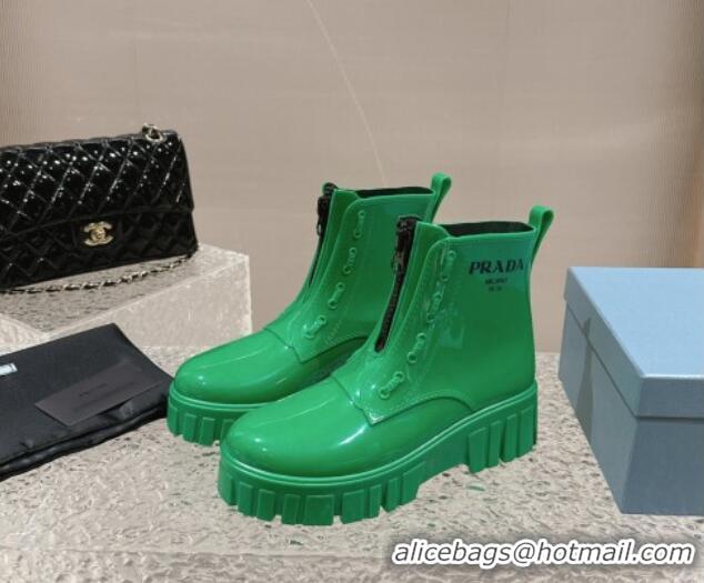 Most Popular Prada Patent Rubber Rain Boots with Zip Green 327133