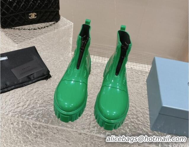 Most Popular Prada Patent Rubber Rain Boots with Zip Green 327133