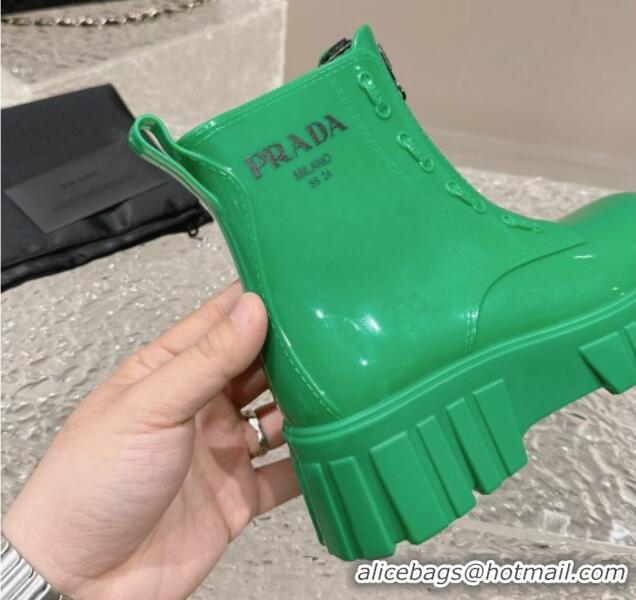 Most Popular Prada Patent Rubber Rain Boots with Zip Green 327133