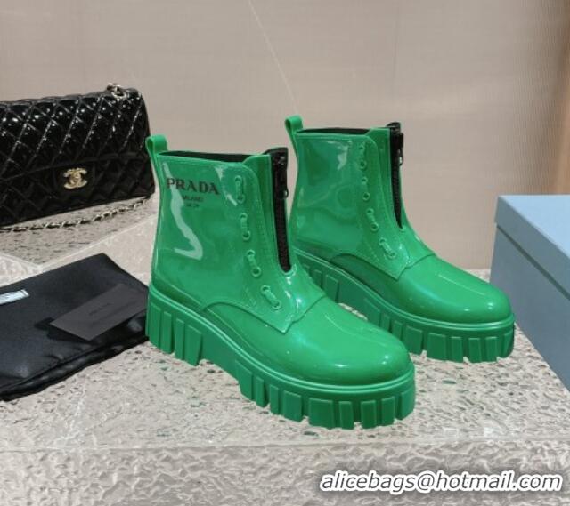 Most Popular Prada Patent Rubber Rain Boots with Zip Green 327133