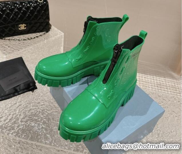 Most Popular Prada Patent Rubber Rain Boots with Zip Green 327133