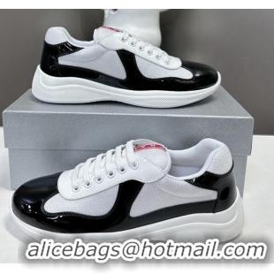 Buy Luxury Prada America's Cup Patent Rubber and Bike Fabric Sneakers Black/White 327138