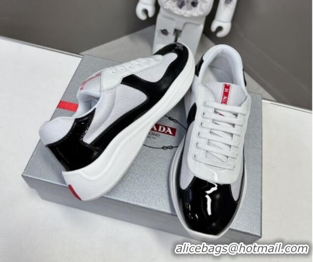 Buy Luxury Prada America's Cup Patent Rubber and Bike Fabric Sneakers Black/White 327138