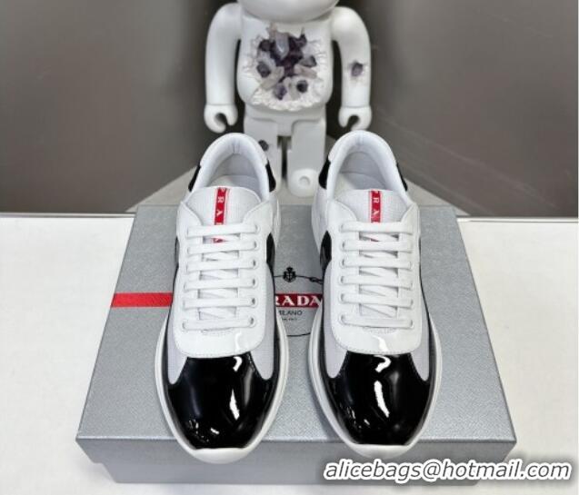 Buy Luxury Prada America's Cup Patent Rubber and Bike Fabric Sneakers Black/White 327138