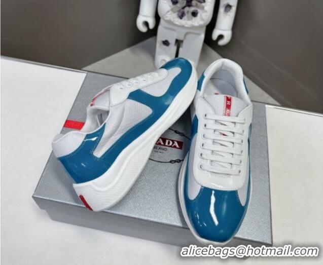 Unique Discount Prada America's Cup Patent Rubber and Bike Fabric Sneakers Blue/White 327139