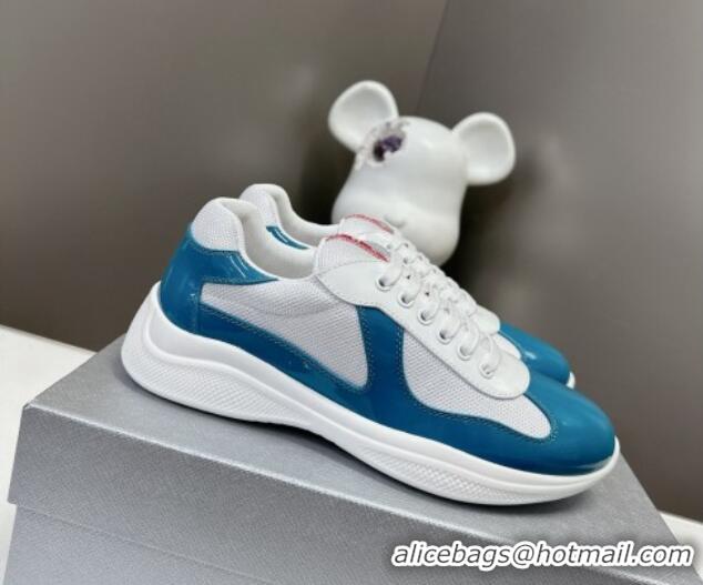 Unique Discount Prada America's Cup Patent Rubber and Bike Fabric Sneakers Blue/White 327139