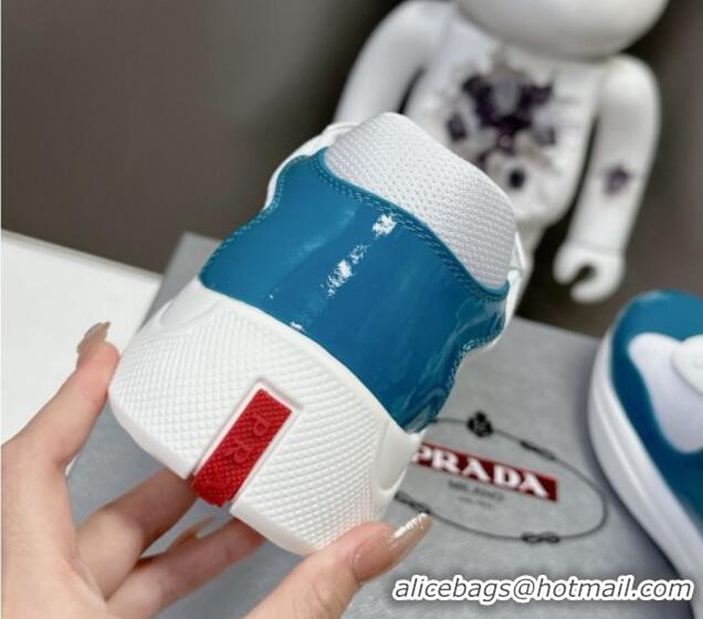 Unique Discount Prada America's Cup Patent Rubber and Bike Fabric Sneakers Blue/White 327139