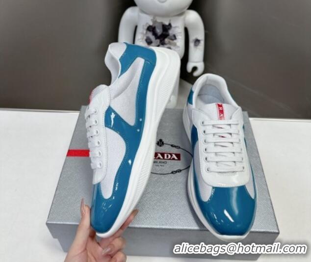 Unique Discount Prada America's Cup Patent Rubber and Bike Fabric Sneakers Blue/White 327139