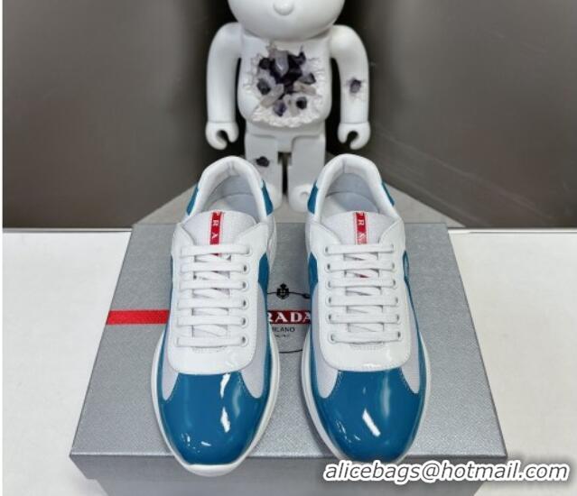 Unique Discount Prada America's Cup Patent Rubber and Bike Fabric Sneakers Blue/White 327139