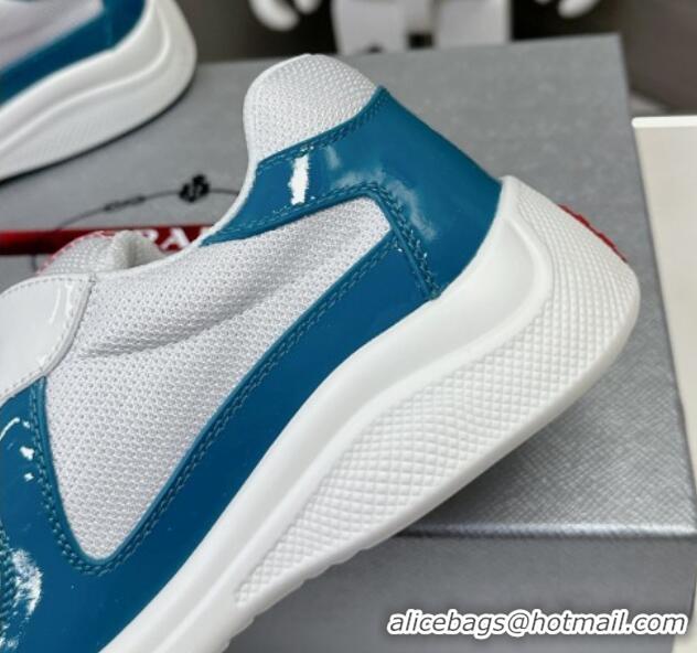 Unique Discount Prada America's Cup Patent Rubber and Bike Fabric Sneakers Blue/White 327139