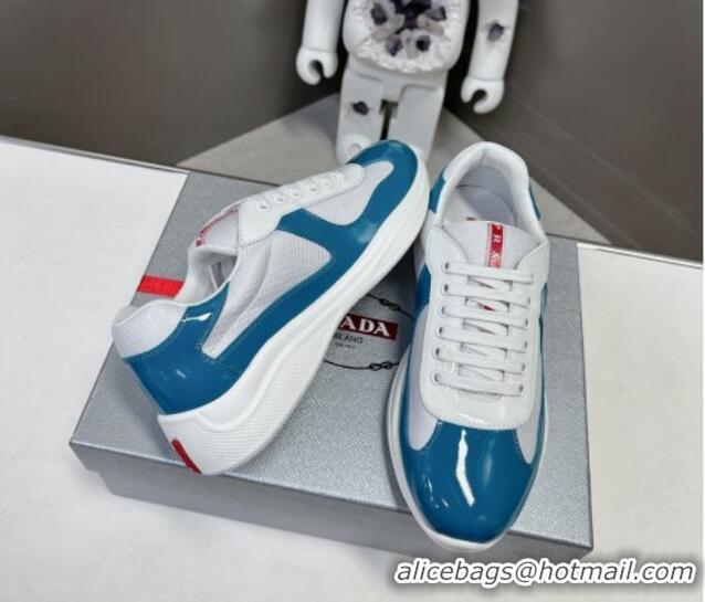 Unique Discount Prada America's Cup Patent Rubber and Bike Fabric Sneakers Blue/White 327139