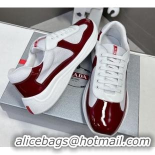 Good Looking Prada America's Cup Patent Rubber and Bike Fabric Sneakers Burgundy/White 327141