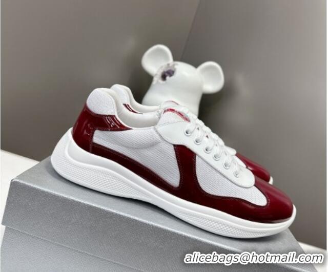 Good Looking Prada America's Cup Patent Rubber and Bike Fabric Sneakers Burgundy/White 327141